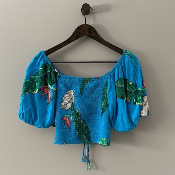 SO TURQUOISE BLUE CROP TOP W/ PUFF SLEEVES & TIERED MINI SKIRT SIZE MED SET - Picture 3 of 14